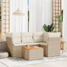   vidaXL 5 részes bézs polyrattan kerti ülőgarnitúra párnákkal