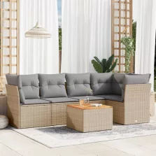   vidaXL 6 részes vegyes bézs polyrattan kerti ülőgarnitúra párnákkal
