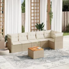   vidaXL 7 részes bézs polyrattan kerti ülőgarnitúra párnákkal