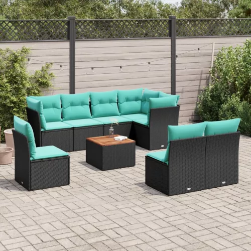 vidaXL 9 részes fekete polyrattan kerti ülőgarnitúra párnával