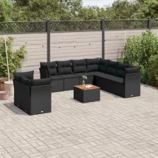   vidaXL 10 részes fekete polyrattan kerti ülőgarnitúra párnákkal