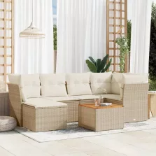   vidaXL 7 részes bézs polyrattan kerti ülőgarnitúra párnákkal