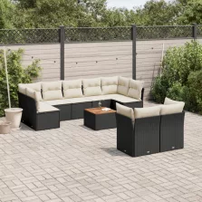   vidaXL 10 részes fekete polyrattan kerti ülőgarnitúra párnákkal