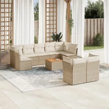   vidaXL 10 részes bézs polyrattan kerti ülőgarnitúra párnával