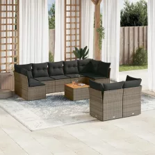   vidaXL 10 részes szürke polyrattan kerti ülőgarnitúra párnákkal