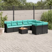   vidaXL 10 részes fekete polyrattan kerti ülőgarnitúra párnával