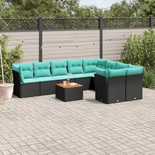 vidaXL 10 részes fekete polyrattan kerti ülőgarnitúra párnával