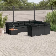   vidaXL 11 részes fekete polyrattan kerti ülőgarnitúra párnákkal