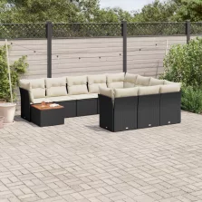   vidaXL 11 részes fekete polyrattan kerti ülőgarnitúra párnákkal