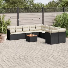   vidaXL 11 részes fekete polyrattan kerti ülőgarnitúra párnákkal