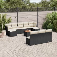   vidaXL 11 részes fekete polyrattan kerti ülőgarnitúra párnákkal