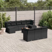   vidaXL 11 részes fekete polyrattan kerti ülőgarnitúra párnákkal
