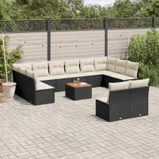   vidaXL 13 részes fekete polyrattan kerti ülőgarnitúra párnákkal