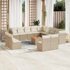   vidaXL 14 részes bézs polyrattan kerti ülőgarnitúra párnával
