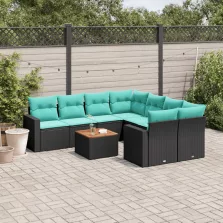   vidaXL 9 részes fekete polyrattan kerti ülőgarnitúra párnával