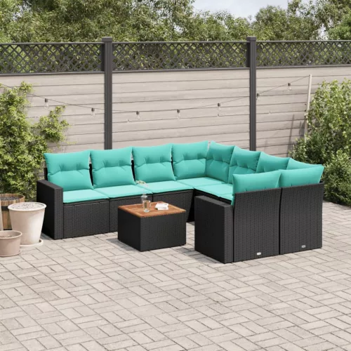 vidaXL 9 részes fekete polyrattan kerti ülőgarnitúra párnával