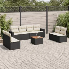   vidaXL 9 részes fekete polyrattan kerti ülőgarnitúra párnákkal