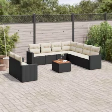   vidaXL 10 részes fekete polyrattan kerti ülőgarnitúra párnákkal