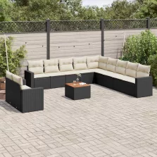   vidaXL 12 részes fekete polyrattan kerti ülőgarnitúra párnákkal