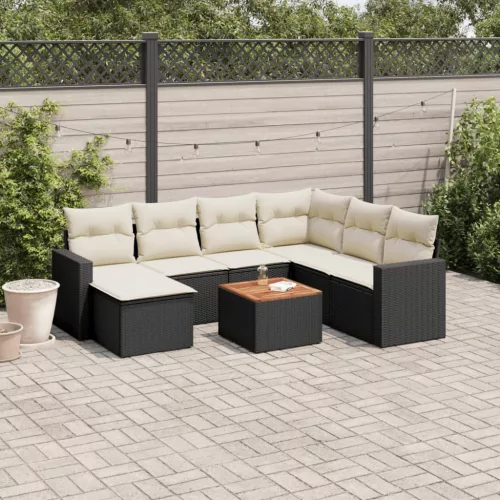 vidaXL 8 részes fekete polyrattan kerti ülőgarnitúra párnákkal