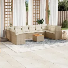   vidaXL 11 részes bézs polyrattan kerti ülőgarnitúra párnákkal