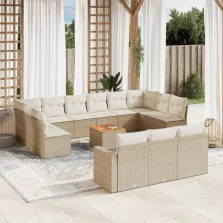   vidaXL 14 részes bézs polyrattan kerti ülőgarnitúra párnával
