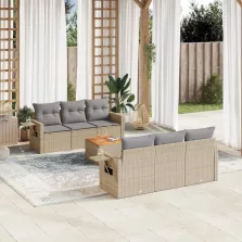   vidaXL 7 részes vegyes bézs polyrattan kerti ülőgarnitúra párnákkal
