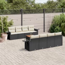   vidaXL 9 részes fekete polyrattan kerti ülőgarnitúra párnákkal
