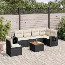   vidaXL 7 részes fekete polyrattan kerti ülőgarnitúra párnával