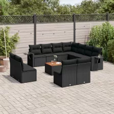   vidaXL 12 részes fekete polyrattan kerti ülőgarnitúra párnákkal