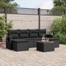   vidaXL 7 részes fekete polyrattan kerti ülőgarnitúra párnával
