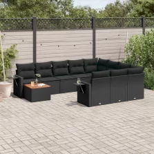   vidaXL 11 részes fekete polyrattan kerti ülőgarnitúra párnákkal