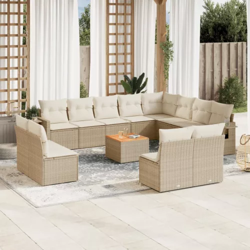 vidaXL 13 részes bézs polyrattan kerti ülőgarnitúra párnákkal