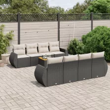  vidaXL 9 részes fekete polyrattan kerti ülőgarnitúra párnákkal