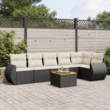   vidaXL 7 részes fekete polyrattan kerti ülőgarnitúra párnával