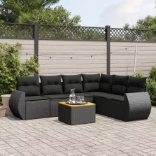   vidaXL 7 részes fekete polyrattan kerti ülőgarnitúra párnával