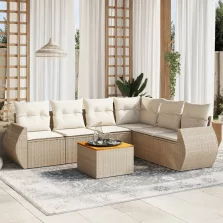   vidaXL 7 részes bézs polyrattan kerti ülőgarnitúra párnákkal