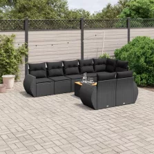   vidaXL 9 részes fekete polyrattan kerti ülőgarnitúra párnákkal