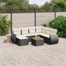   vidaXL 8 részes fekete polyrattan kerti ülőgarnitúra párnákkal