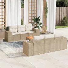   vidaXL 7 részes bézs polyrattan kerti ülőgarnitúra párnákkal