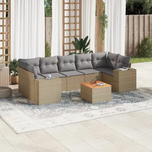 vidaXL 8 részes bézs polyrattan kerti ülőgarnitúra párnával