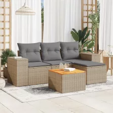  vidaXL 5 részes bézs polyrattan kerti ülőgarnitúra párnákkal