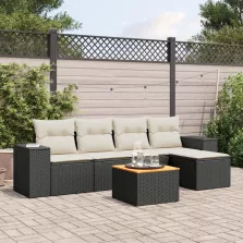   vidaXL 6 részes fekete polyrattan kerti ülőgarnitúra párnákkal