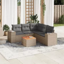   vidaXL 6 részes bézs polyrattan kerti ülőgarnitúra párnával