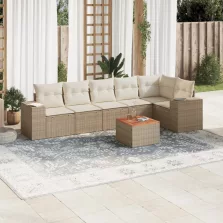   vidaXL 7 részes bézs polyrattan kerti ülőgarnitúra párnákkal