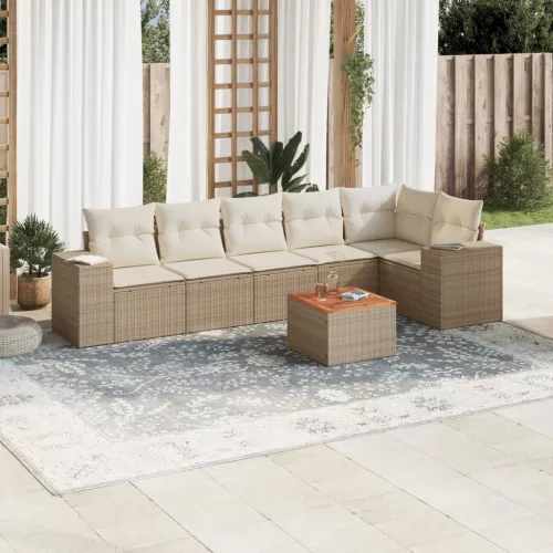 vidaXL 7 részes bézs polyrattan kerti ülőgarnitúra párnákkal