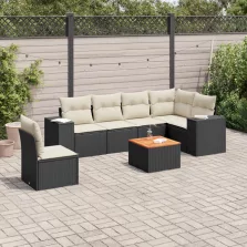   vidaXL 7 részes fekete polyrattan kerti ülőgarnitúra párnával