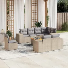   vidaXL 9 részes bézs polyrattan kerti ülőgarnitúra párnákkal