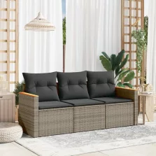  vidaXL 3 részes szürke polyrattan kerti ülőgarnitúra párnákkal