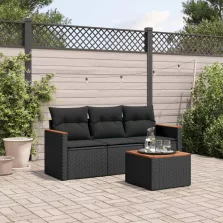   vidaXL 4 részes fekete polyrattan kerti ülőgarnitúra párnákkal